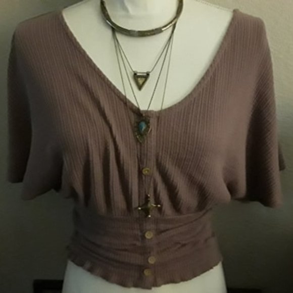 Ribbed l Butterfly sleeve blouse - Picture 1 of 2